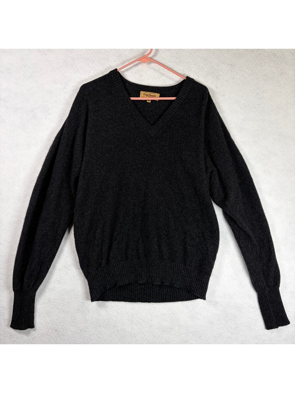 Vintage Paul Stuart Men's V-Neck Black 100% Cashmere Sweater XL Made in Scotland